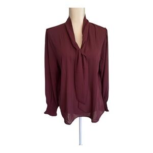 NWT Ann Taylor Burgundy Tie Front Blouse